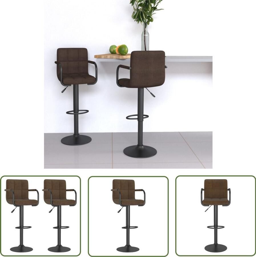 The Living Store Barkrukken 2 st stof bruin Barstoool Barkrukken Eetkamerstoel Keukenstoel Stoel