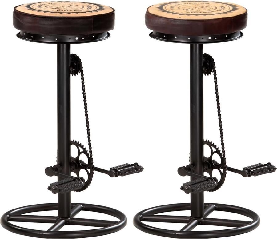 VidaXL Barkrukken Canvas Print Echt leer 2 stuks Barstühlen Industrieel Meubilair Lederen Barkrukken Vintage Barkrukken Keukenstoelen Eetkamerstoelen Fietspedaal Barkrukken - Foto 2
