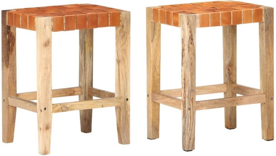 VidaXL Barkrukken Echt Leer 60 cm Set van 2 Bruin Barstühlen Lederen Stoel Eetkamerstoel Keukenstoel Bruine Meubels