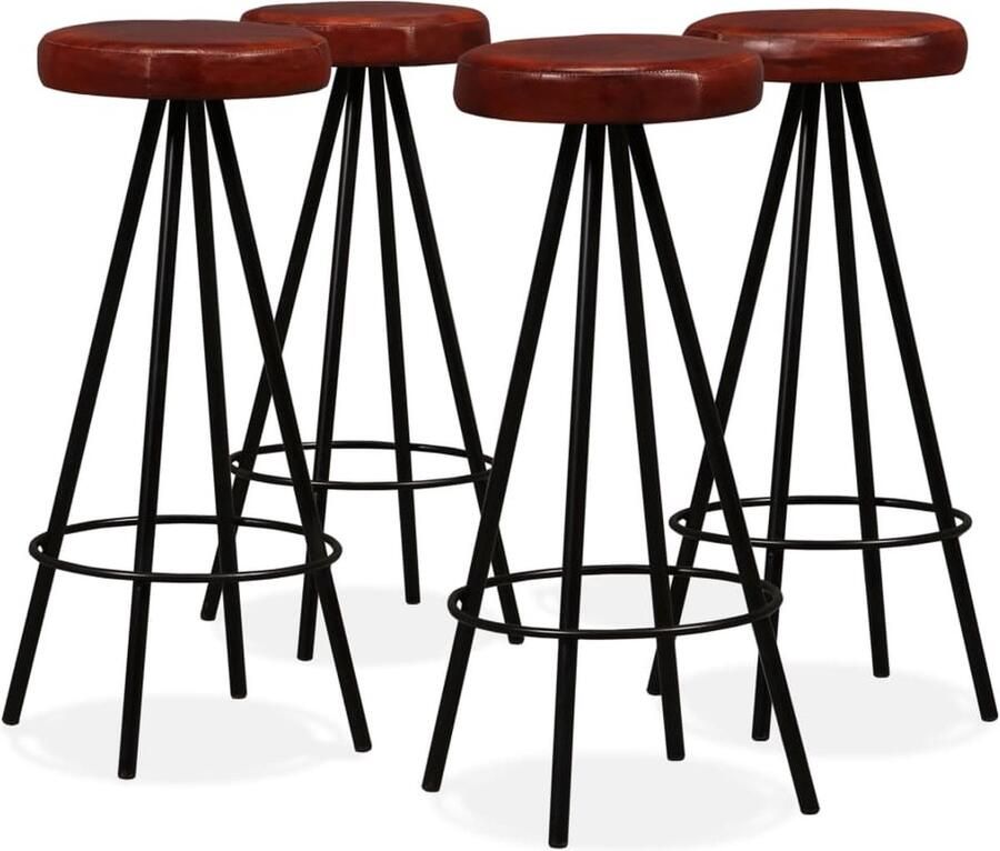 VidaXL Barkrukken Echt Leer Bruin en Zwart 4 Stuks Industriele Barkrukken Leren Barkrukken Bruine Barkrukken Zwarte Barkrukken Set Bar Stoelen Eetkamerstoelen - Foto 2