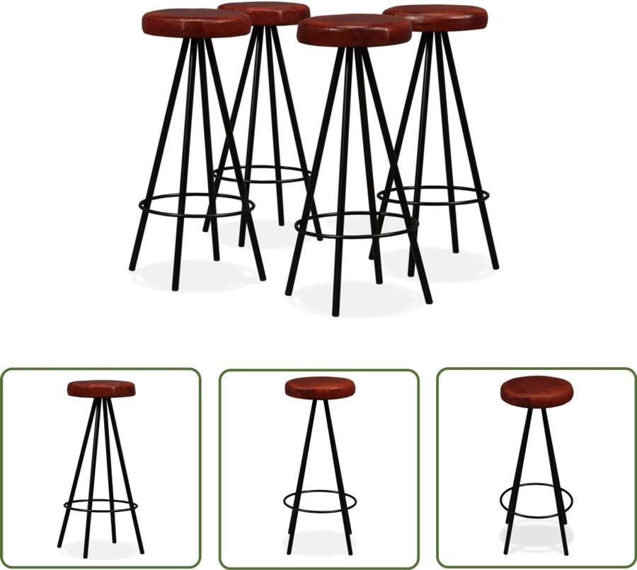 VidaXL Barkrukken Echt Leer Bruin en Zwart 4 Stuks Industriele Barkrukken Leren Barkrukken Bruine Barkrukken Zwarte Barkrukken Set Bar Stoelen Eetkamerstoelen