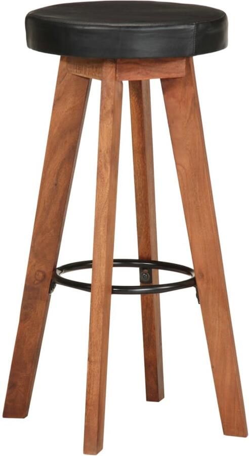 VidaXL Barkrukken Echt leer en Acaciahout Set van 2 Barkrukken Eetkamerstoelen Keukenstoelen Design Meubels Acacia Hout Lederlook Vintage Stijl Set Van 2 - Foto 2