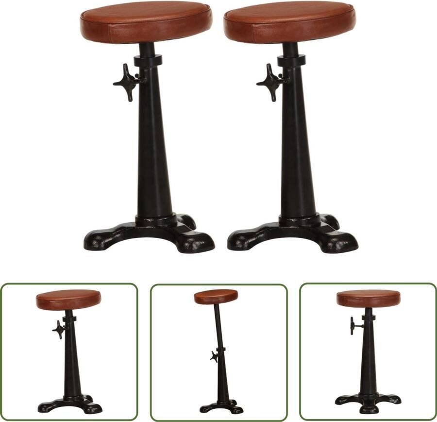 VidaXL Barkrukken Echt Leer Set van 2 Bruin Barstoel Barkruk Lederen Barkruk Bruine Barkruk Vintage Barkruk Eetkamerstoel Hoge Stoel Adjustable Height Chair Set Van 2 Barkrukken