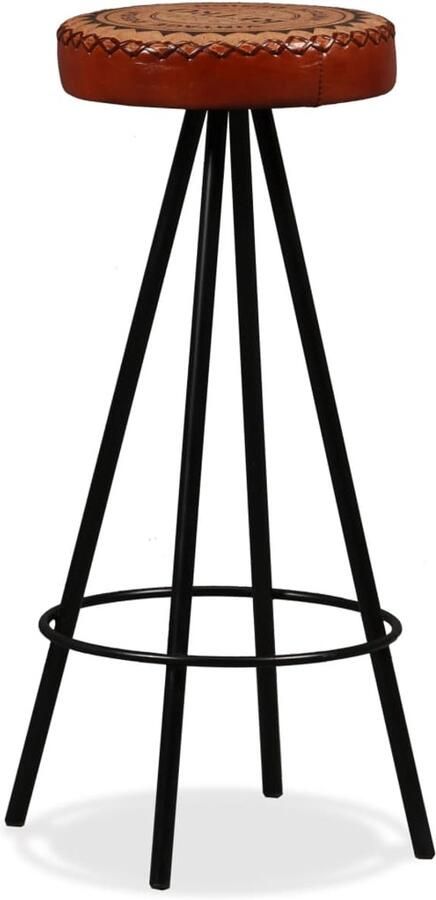 VidaXL Barkrukken Echt Leer Set van 2 Bruin Zwart Industriele Barkrukken Leren Barkrukken Set Van 2 Bruine Barkrukken Metalen Barkrukken Bar Stoelen Eetkamerstoelen Design Meubels Interieur Decoratie