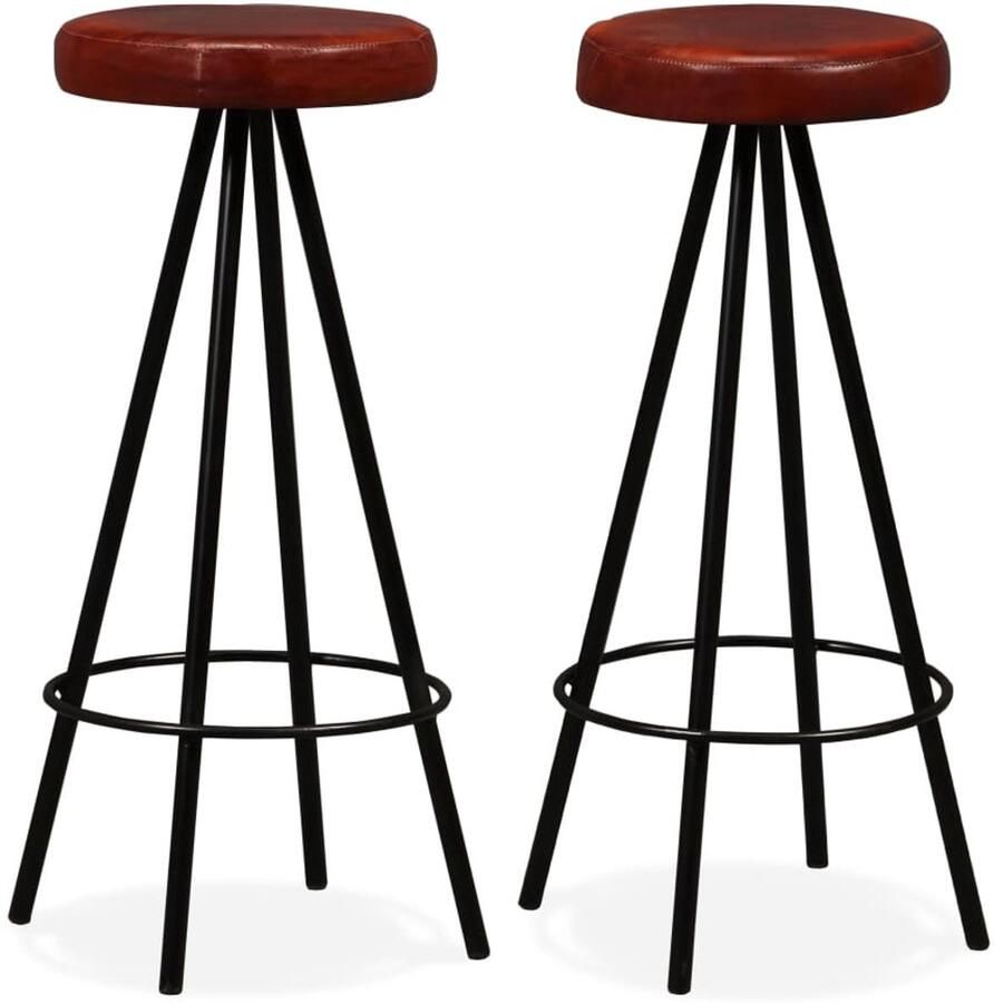 VidaXL Barkrukken Echt leer Set van 2 Bruin Zwart Industriele Barkrukken Leren Barkrukken Set Eetkamer Stoelen Keuken Stoelen
