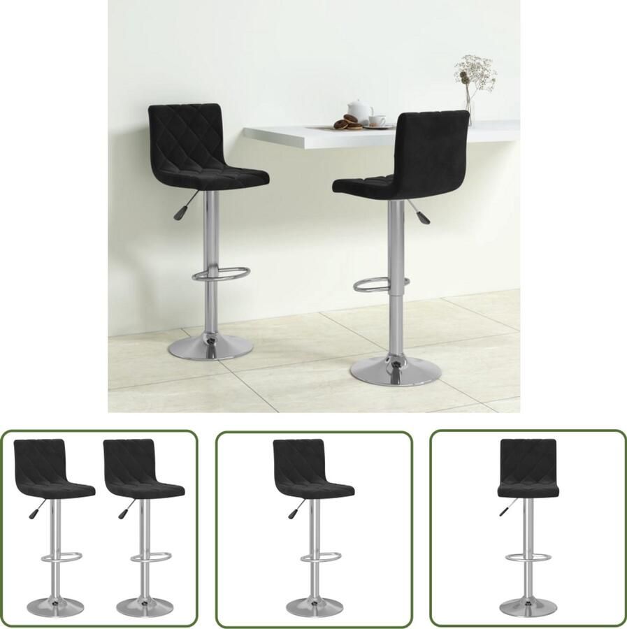 VidaXL Barkrukken Fluweel 2 stuks Zwart Barstoel Barkruk Eetkamerstoel Lounge Stoel Zwarte Stoel Velvet Stoel Gasveren Mechanisme Draaibare Stoel Hoge Stoel Design Stoel Moderne Stoel