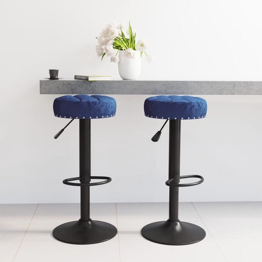 VidaXL Barkrukken Fluweel Blauw Set van 2 Barkrukken Eetkamerstoel Stoel Fluweel Blauwe Stoel Verstelbare Barkruk Set Van 2 Designbarstool Moderne Barkruk - Foto 2