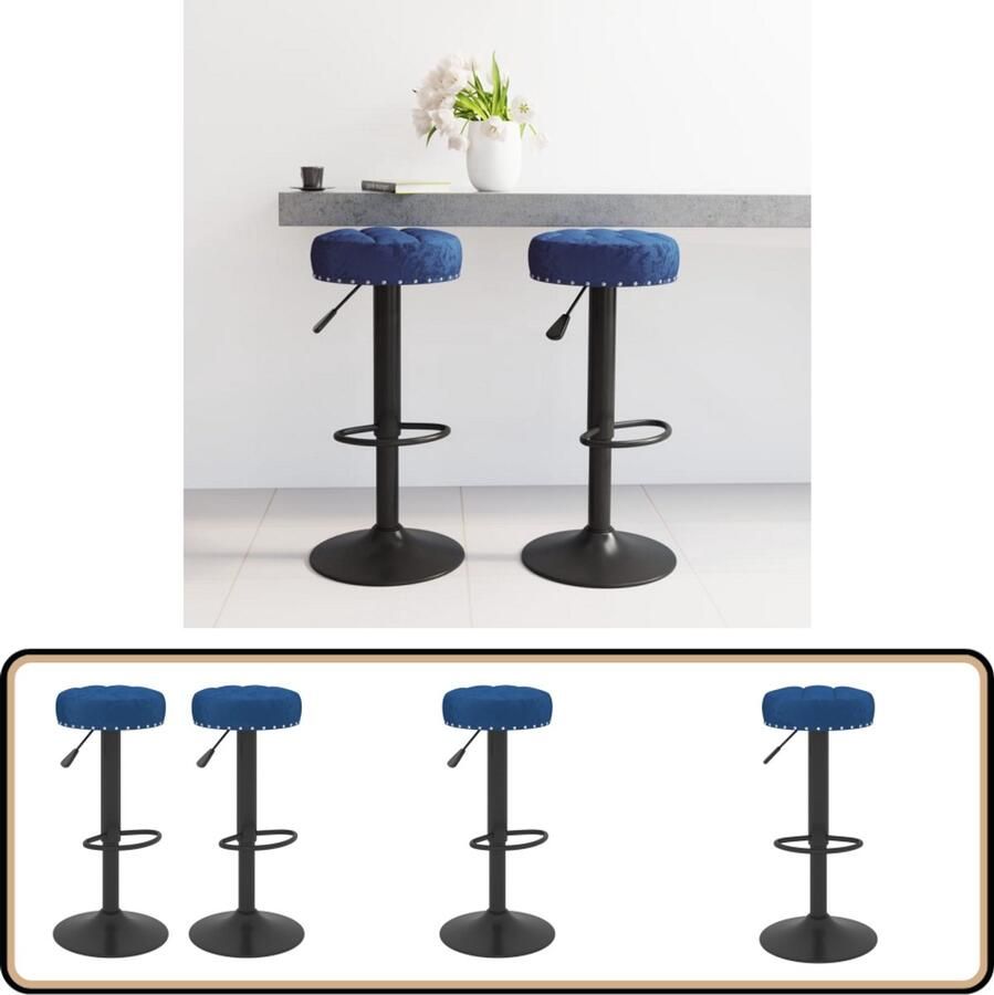 VidaXL Barkrukken Fluweel Blauw Set van 2 Barkrukken Eetkamerstoel Stoel Fluweel Blauwe Stoel Verstelbare Barkruk Set Van 2 Designbarstool Moderne Barkruk