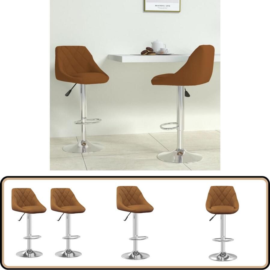 VidaXL Barkrukken Fluweel Bruin Set van 2 Barstoelen Barkrukken Fluweel Stoelen Bruine Stoelen Eetkamerstoelen Design Meubels Gasveren Stoelen Draaibare Stoelen Set Van 2 Stoelen Comfortabele Stoelen