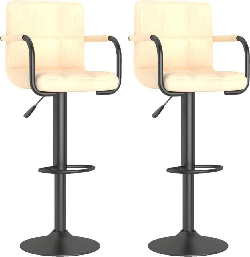 VidaXL Barkrukken Fluweel Crème Set van 2 Barstühlen Krukken Eetkamerstoel Lounge Stoel Fluweel Stoel Adjustable Height Chair Draaibare Stoel Modern Meubilair Vintage Stoel Industriële Stoel Creme Kleur Zwarte Stoel