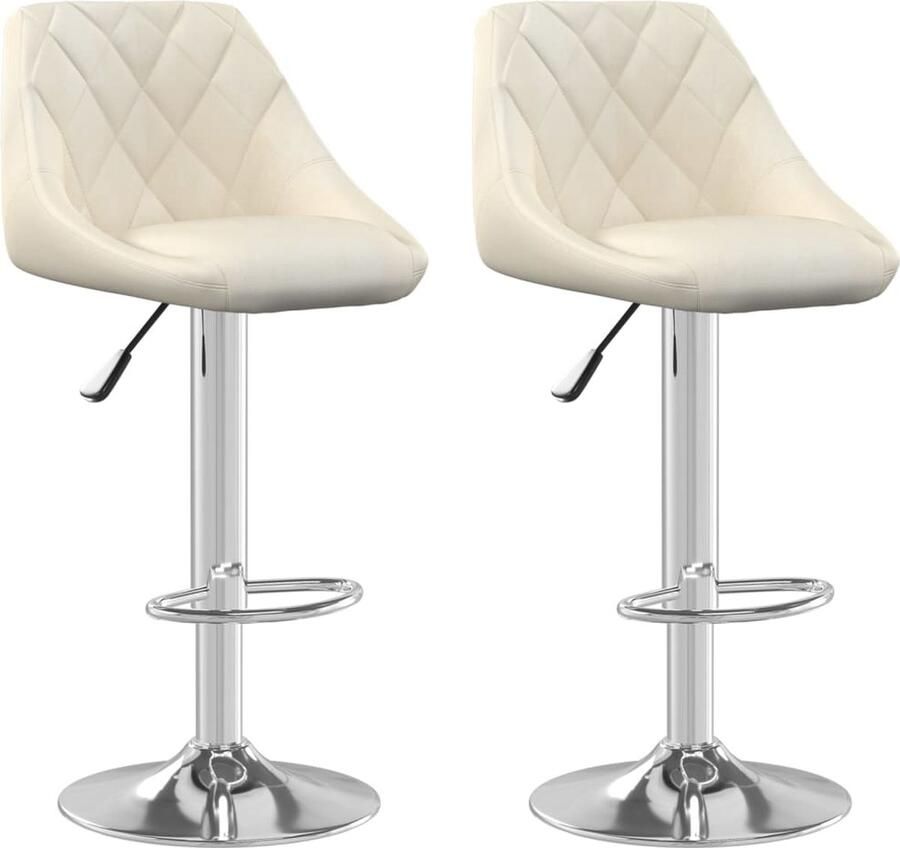 VidaXL Barkrukken Fluweel Crèmekleurig Set van 2 Barstoelen Barkrukken Stoelen Lounge Stoelen Meubels