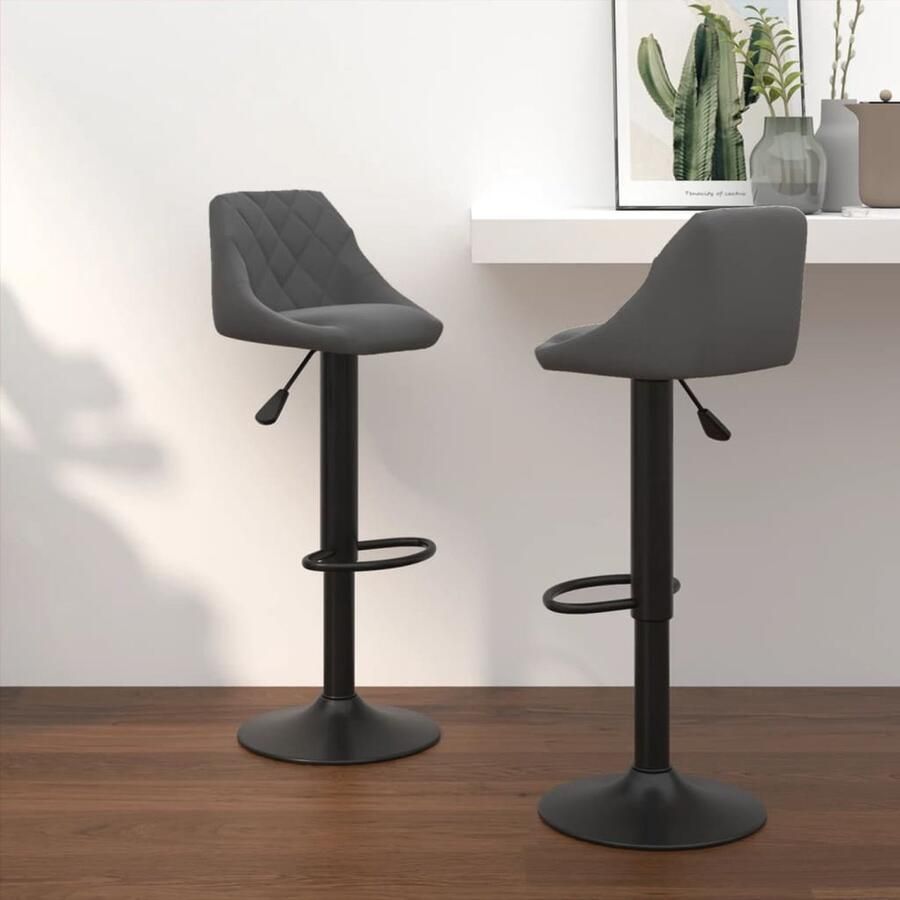 VidaXL Barkrukken Fluweel Donkergrijs Set van 2 Barstoel Barkruk Eetkamerstoelen Stoel Lounge Stoel Fluweel Stoel Zwarte Stoel Donkere Stoel - Foto 2