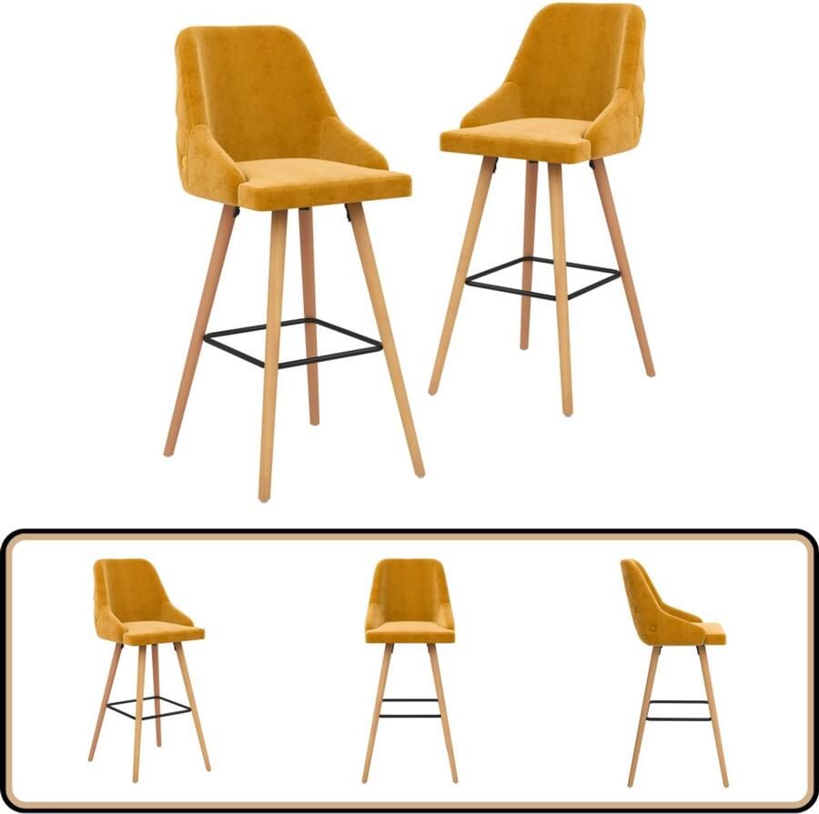 VidaXL Barkrukken Fluweel Geel Set van 2 Barstoel Velvet Gele Barstoel Eetkamerstoel Barkruk