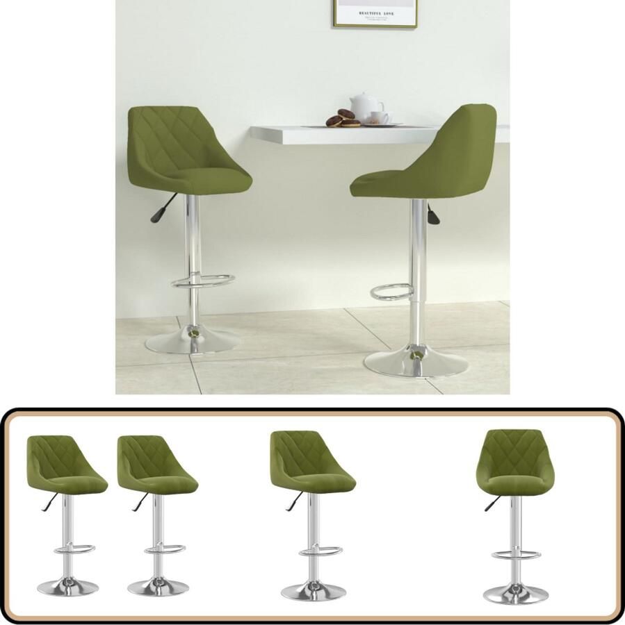 VidaXL Barkrukken Fluweel Lichtgroen 2 stuks Barstoelen Fluweel Stoel Groene Barkruk Verstelbare Barkruk Design Barkruk