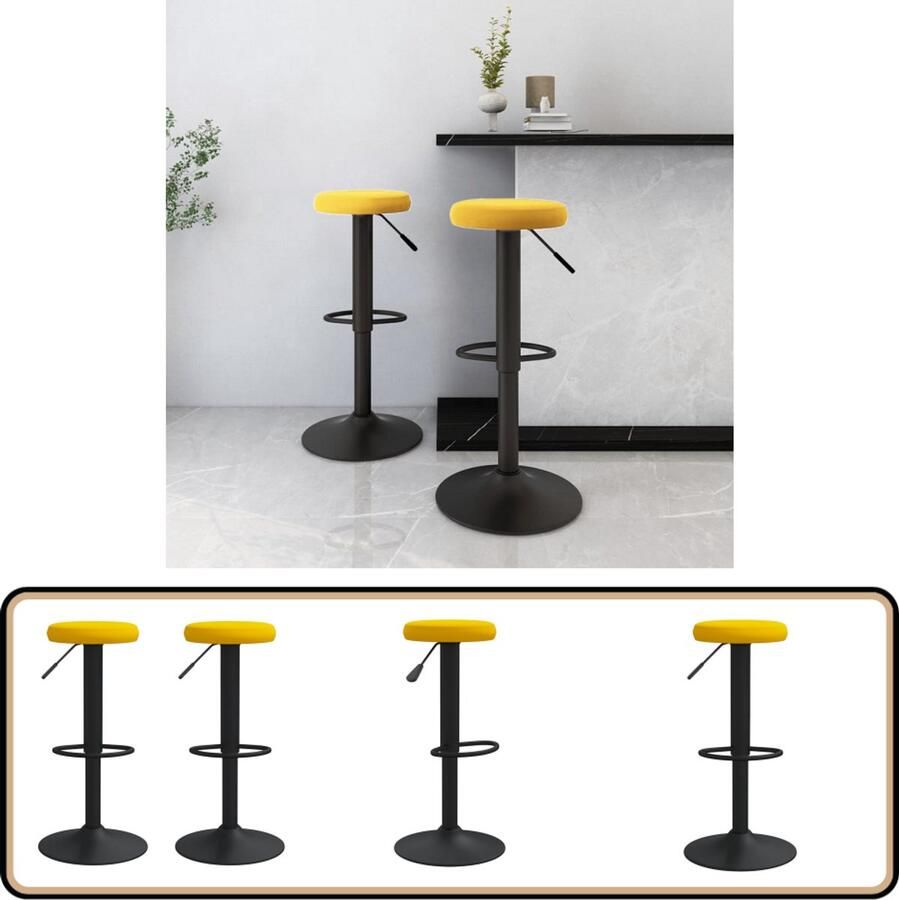 VidaXL Barkrukken Fluweel Mosterdgeel 2 stuks Barkrukken Fluweel Stoelen Mustard Yellow Meubels Eetkamerstoelen Hoge Stoelen Draaibare Stoelen Gasveren Mechanisme Comfortabele Stoelen Design Stoelen