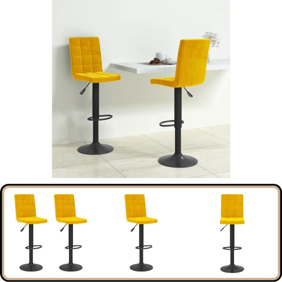 VidaXL Barkrukken Fluweel Mosterdgeel 2 stuks Barstoel Barkruk Eetkamerstoel Design Stoel Fluweel Stoel