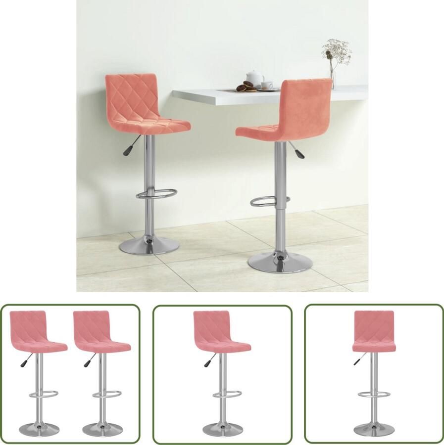 VidaXL Barkrukken Fluweel Roze Set van 2 Barstoel Barkruk Eetkamerstoel Lounge Stoel Design Stoel Rozerode Meubels Fluweel Stoel Metalen Stoel Draaibare Stoel Gasveren Stoel Voetenbank Stoel