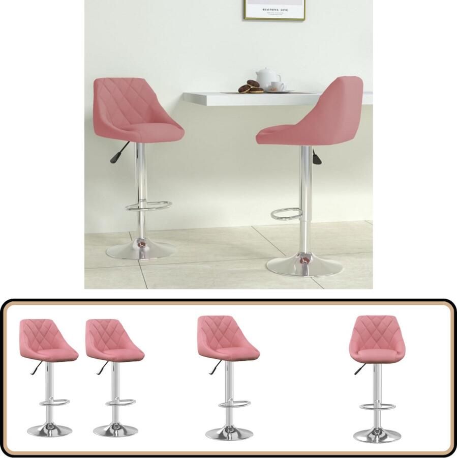 VidaXL Barkrukken Fluweel Roze Set van 2 Barstoelen Barkrukken Rozenkleurige Stoelen Velvet Meubels Moderne Barkrukken Draaibare Barkrukken Hoogteverstelbare Barkrukken