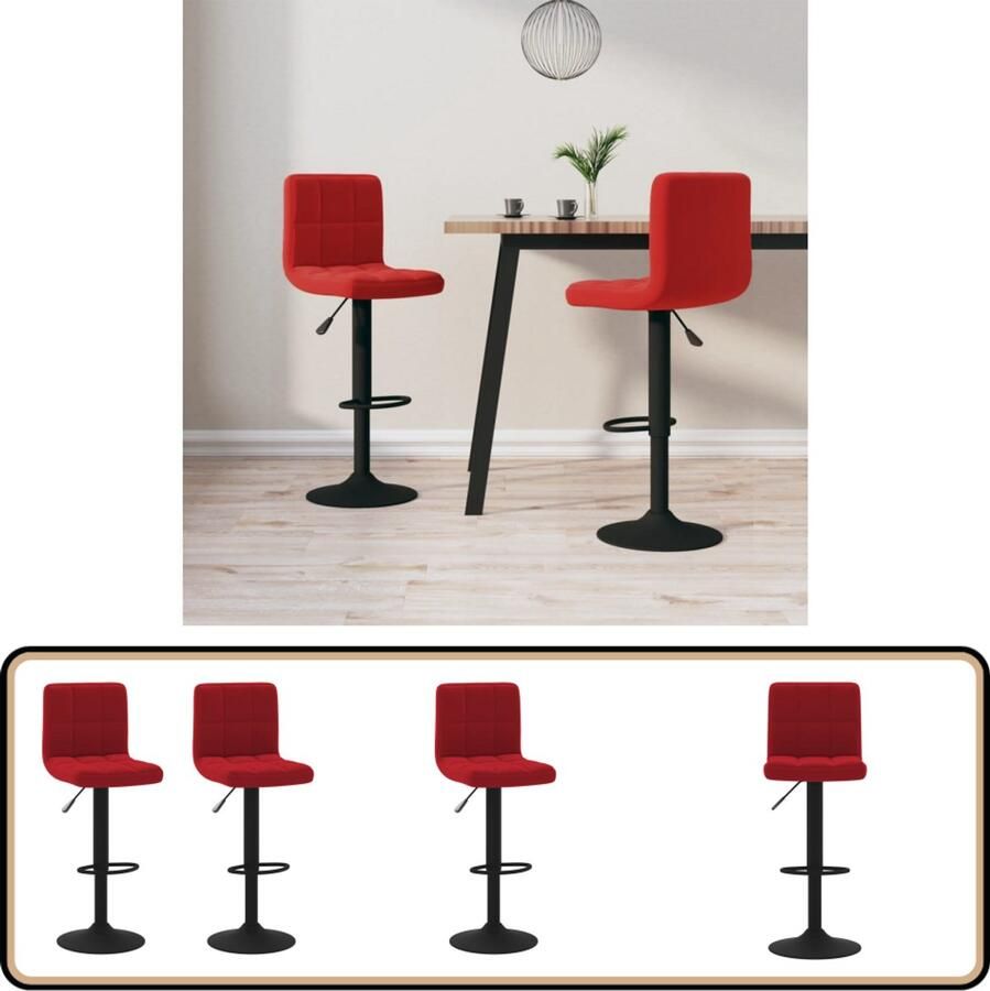 VidaXL Barkrukken Fluweel Wijnrood Set van 2 Barstoel Barkruk Fluweel Stoel Rode Stoel Eetkamerstoel Keukenstoel Lounge Stoel Comfortabele Stoel Draaibare Stoel Hoogteverstelbare Stoel