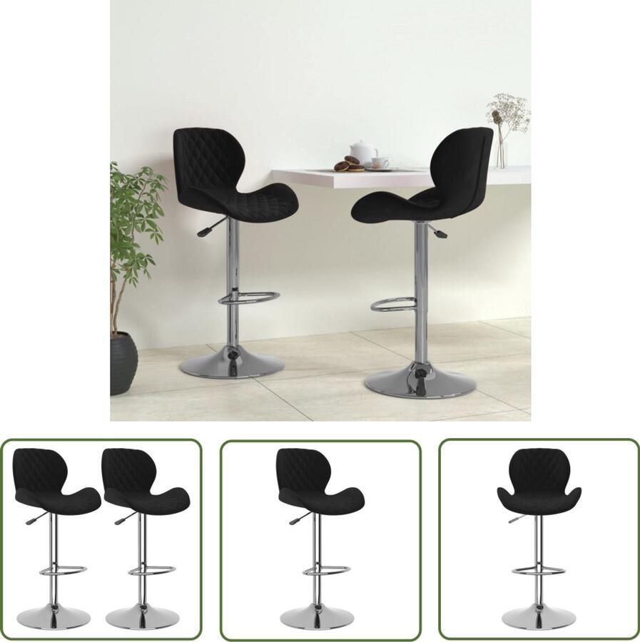 VidaXL Barkrukken Fluweel Zwart 2 stuks Barstoel Barkruk Stoel Lounge Stoel Eetkamerstoel Zitzak Comfortabele Stoel Robuuste Stoel Draaibare Stoel Industriële Stoel Modern Meubilair