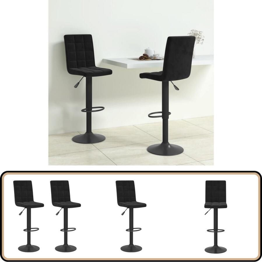 VidaXL Barkrukken Fluweel Zwart Set van 2 Barstoel Barkruk Eetkamerstoel Design Stoel Zwarte Stoel Fluweel Stoel Verstelbare Stoel Hoge Stoel Lounge Stoel Industriële Stoel