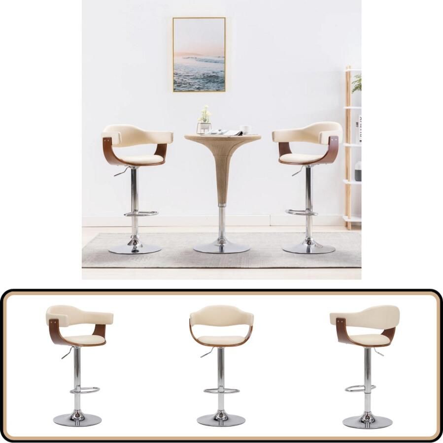 VidaXL Barkrukken Gebogen Hout & Kunstleer 2 stuks Barstoelen Barkrukken Eetkamerstoel Keukenstoel Stoel Meubilair Interieurdecoratie Creme Kleur Bruine Kleur Kunstleder Metalen Onderstel