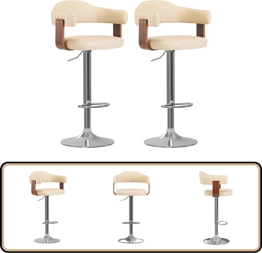 VidaXL Barkrukken Gebogen Hout en Kunstleer 2 Stuks Barstühlen Keukenstoel Eetkamerstoel Krukken Stoel