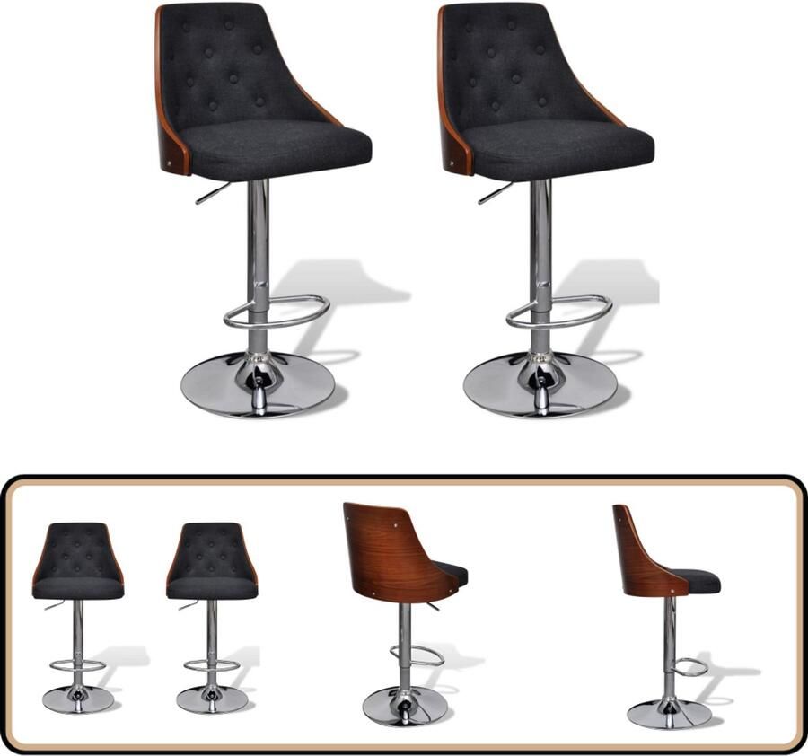 VidaXL Barkrukken Gebogen hout en stof 2 stuks Barstühlen Eetkamerstoel Keukenstoel Stoffen Barkruk Barkrukken Met Armleuningen