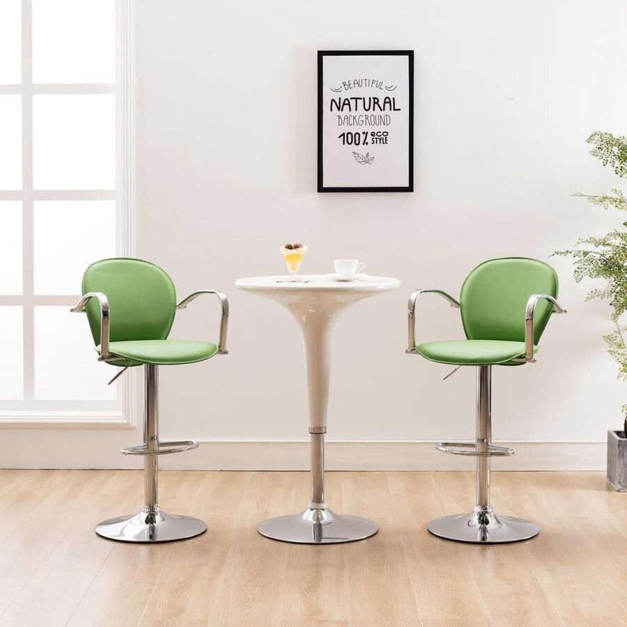 VidaXL Barkrukken Groen Kunstleer Set van 2 Barkrukken Krukken Eetkamerstoelen Lounge Stoelen Kunstleder Meubels Groene Meubels Draaiende Barkrukken Met Armleuningen Adjustable Height Chairs - Foto 2