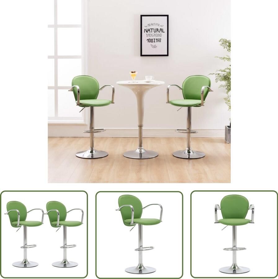 VidaXL Barkrukken Groen Kunstleer Set van 2 Barkrukken Krukken Eetkamerstoelen Lounge Stoelen Kunstleder Meubels Groene Meubels Draaiende Barkrukken Met Armleuningen Adjustable Height Chairs
