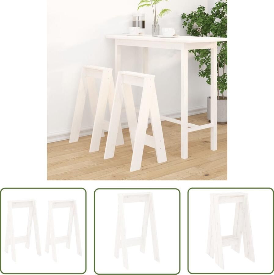 The Living Store Houten Barkrukken Massief grenenhout 40 x 40 x 75 cm wit Houten Krukken Barkrukken Keukenkrukken Massief Hout Witte Krukken - Foto 2