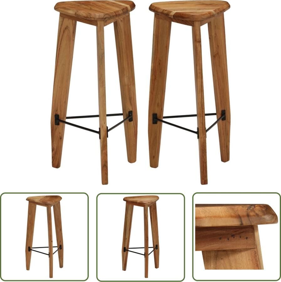 The Living Store Barkrukken Massief Acaciahout 34x33x73 cm Rustiek design Barstühlen Barkrukken Kopen Acaciahout Stoel Industrieel Design Vintage Stoel - Foto 2