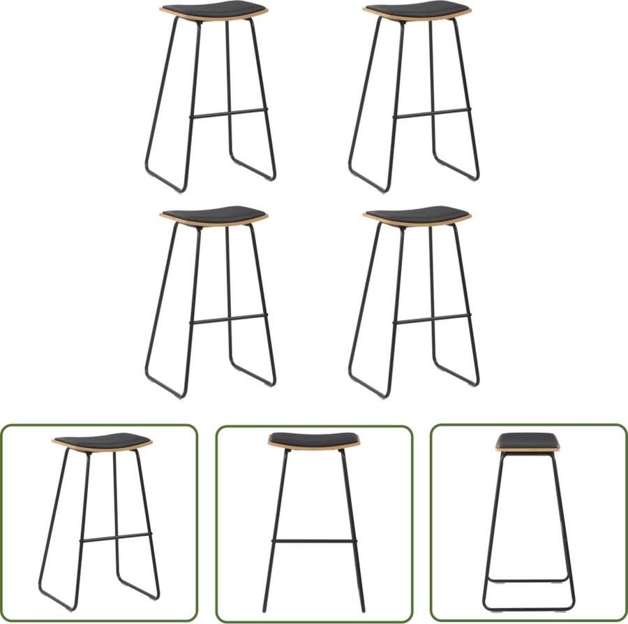 VidaXL The Living Store Barkrukken 6-delige set zwart 45 x 43 x 76 cm gepoedercoat staal en massief multiplex kunstleren zittingen The Living Store - Foto 2