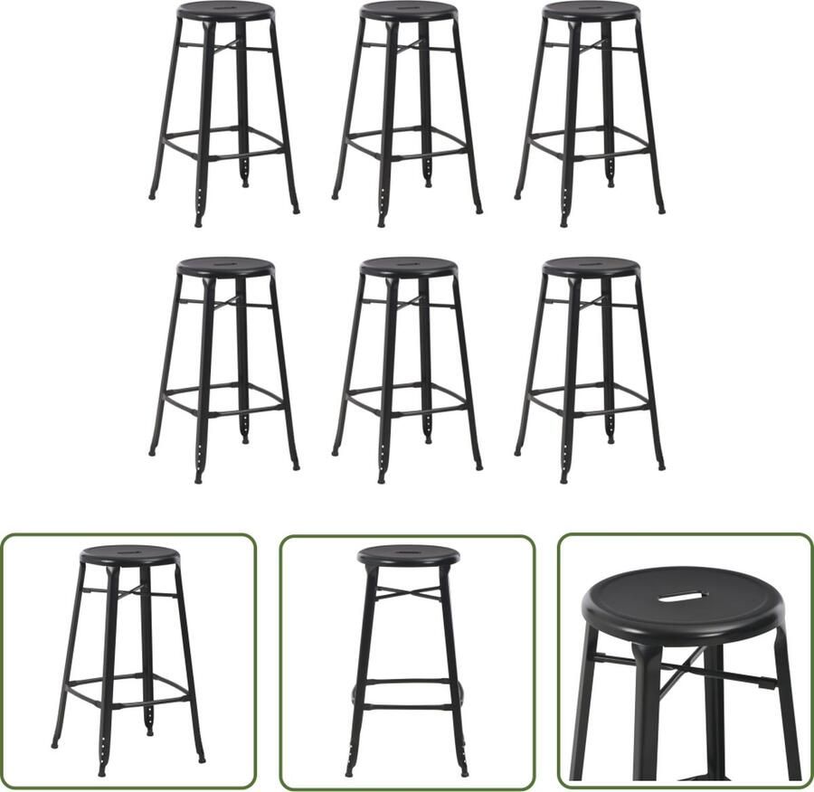 The Living Store Barkrukken Staal 42 x 42 x 71 cm Zwart 6 stuks Barstühlen Barkrukken Kopen Metalen Stoelen Zwarte Stoelen Industriële Meubels - Foto 2