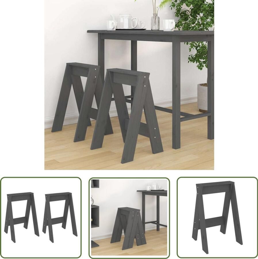 The Living Store Krukken 2 st 40x40x60 cm massief grenenhout grijs Krukken Barkrukken Keukenkrukken Houten Krukken Grenenhout Krukken - Foto 2