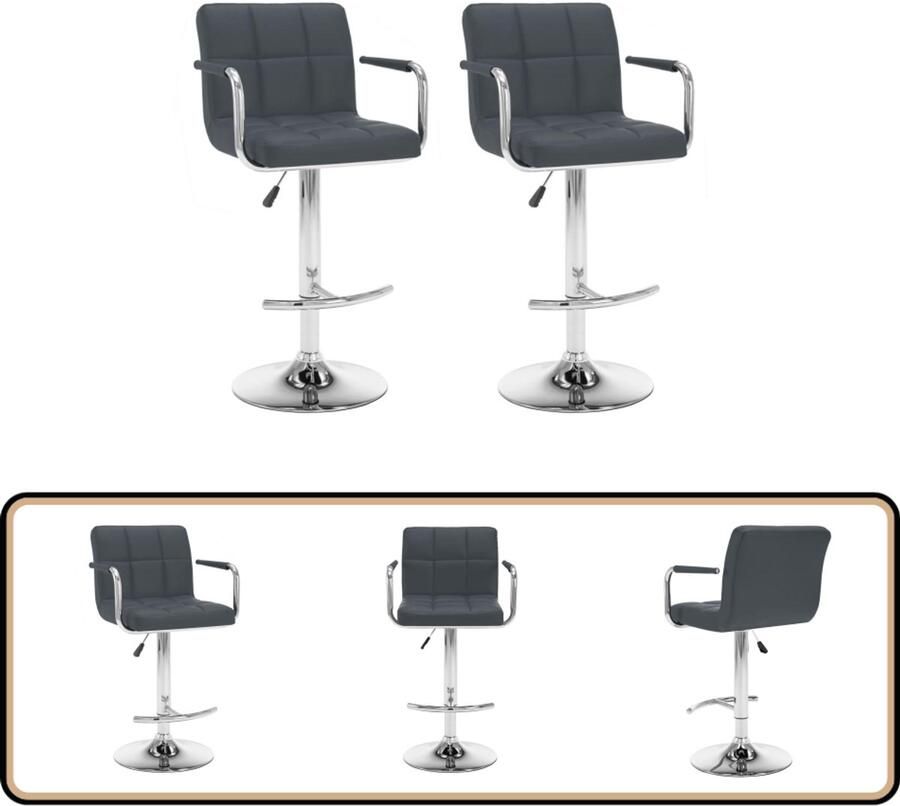 VidaXL Barkrukken Kunstleer Grijs Set van 2 Barstoel Barkruk Keukenstoelen Eetkamerstoelen Design Stoel
