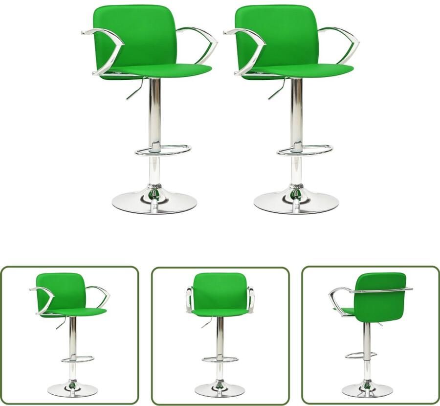 VidaXL Barkrukken Kunstleer Groen 2 stuks Barstoel Barkruk Eetkamer Stoel Kookeiland Stoel Groene Stoel Moderne Stoel Industriële Stoel Set Van 2 Stoelen Kunstleder Stoel Metalen Stoel Adjustable Height Stool