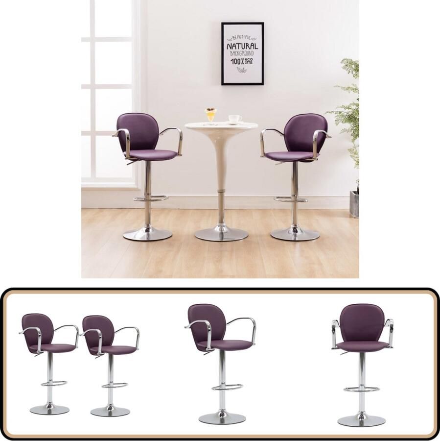 VidaXL Barkrukken Kunstleer Paars Set van 2 Barstoel Barkruk Eetkamerstoelen Lounge Stoel Kunstleder Bankje