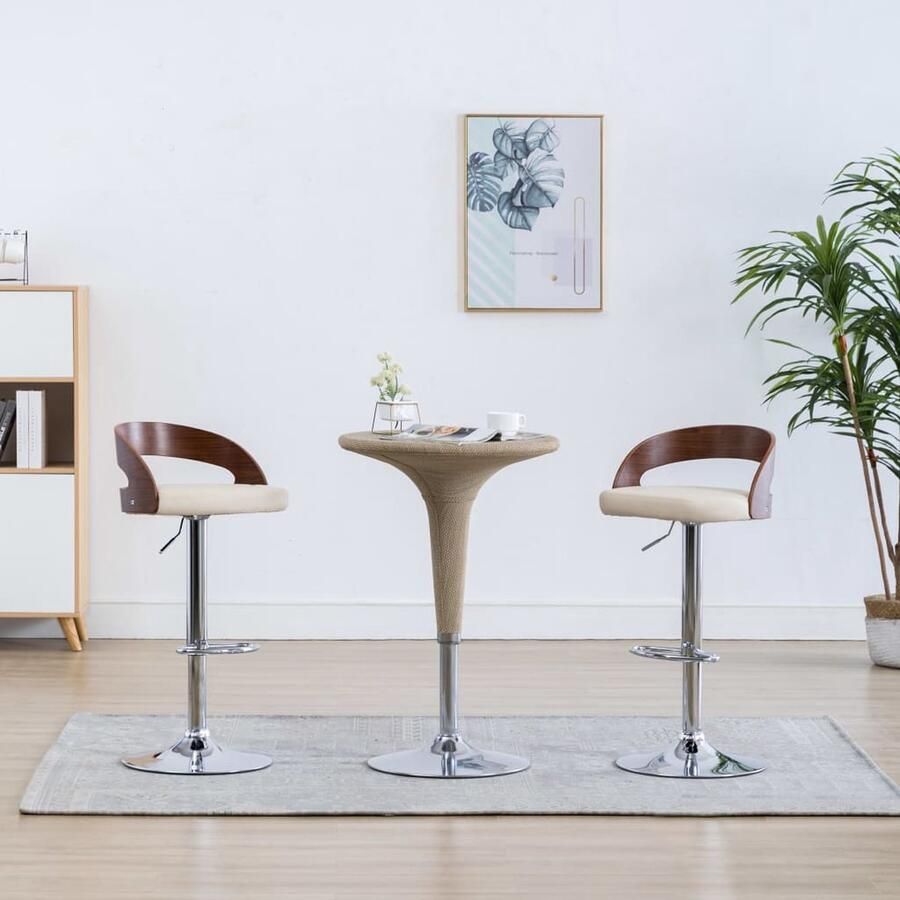 VidaXL Barkrukken Kunstleer Set van 2 Crème Barstoel Eetkamerstoel Salonstoel Stoel Lounge Decoratie Industrieel Modern Creme Bruin - Foto 2