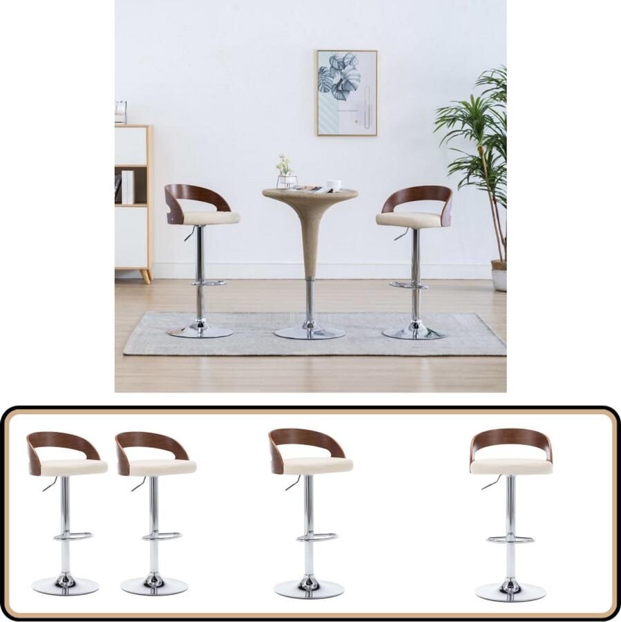VidaXL Barkrukken Kunstleer Set van 2 Crème Barstoel Eetkamerstoel Salonstoel Stoel Lounge Decoratie Industrieel Modern Creme Bruin