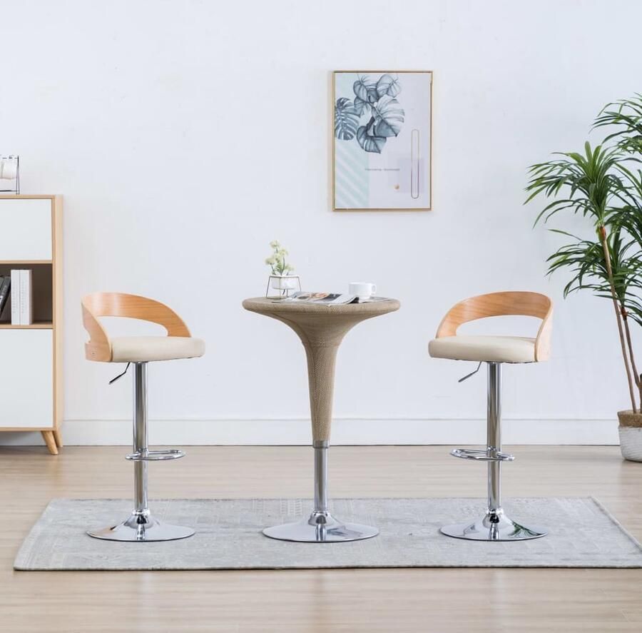 VidaXL Barkrukken Kunstleer Set van 2 crèmekleurig Barstoel Stoel Lounge Stoel Eetkamerstoel Kookeiland Stoel Art Deco Vintage Industrieel Modern Creme Kleur Bruine Kleur Lederlook - Foto 2