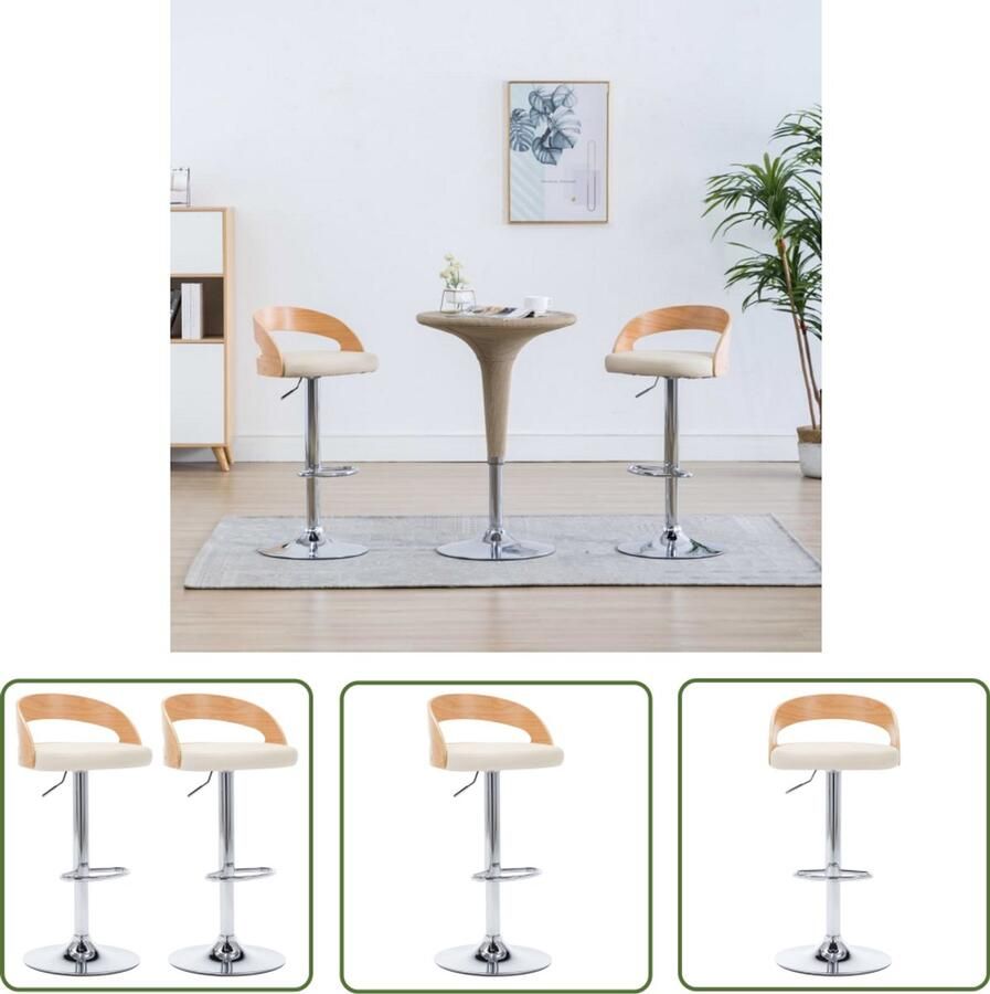 VidaXL Barkrukken Kunstleer Set van 2 crèmekleurig Barstoel Stoel Lounge Stoel Eetkamerstoel Kookeiland Stoel Art Deco Vintage Industrieel Modern Creme Kleur Bruine Kleur Lederlook