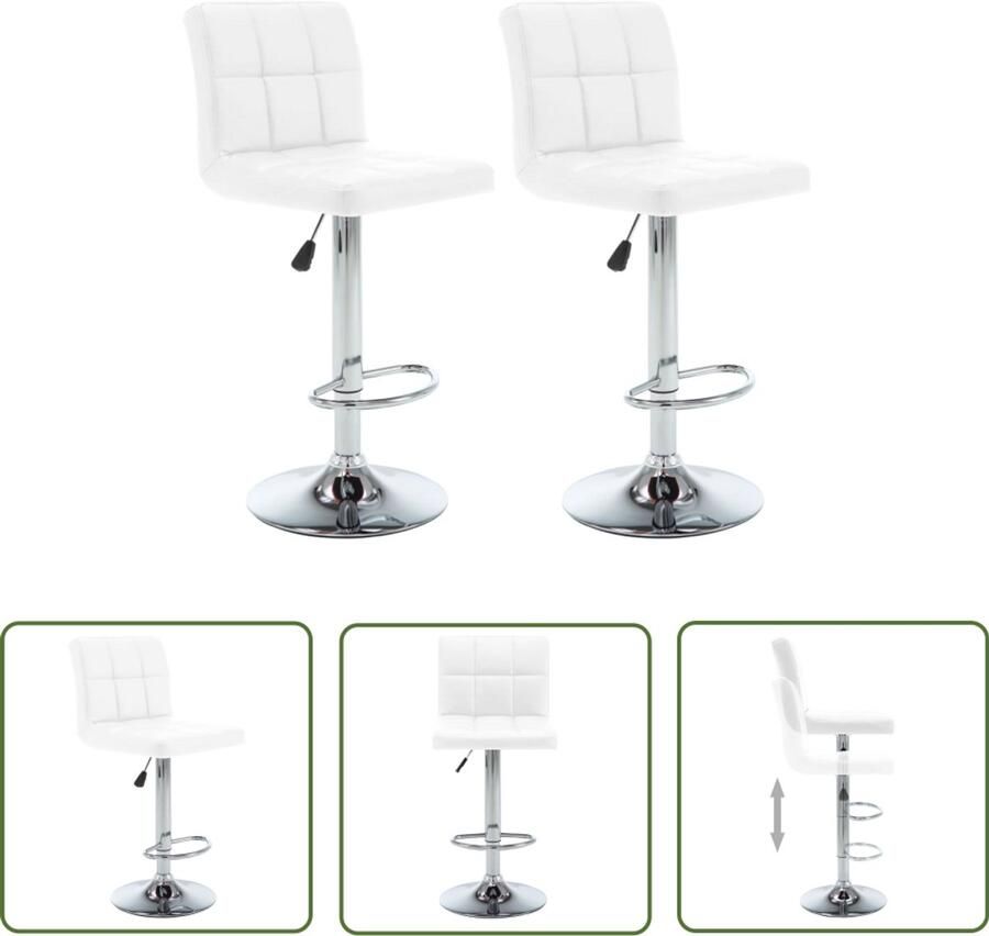 VidaXL Barkrukken Kunstleer Wit Set van 2 Barstoel Barkruk Keukenstoel Eetkamerstoel Design Stoel Witte Stoel Kunstleder Stoel Metalen Stoel Hoge Stoel Verstelbare Stoel Set Van 2 Stoelen