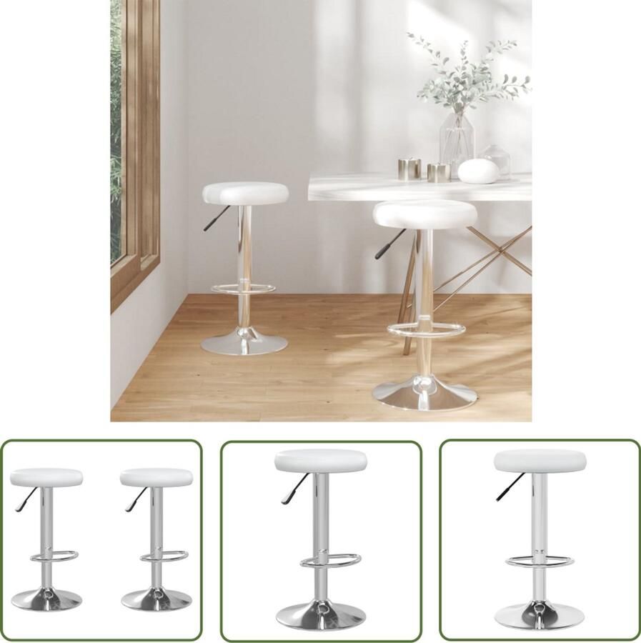 VidaXL Barkrukken Kunstleer Wit Set van 2 Barstühlen Krukken Eetkamerstoelen Keukenstoelen Witte Stoelen Kunstleder Meubels Draaibare Stoelen Hoogteverstelbare Stoelen