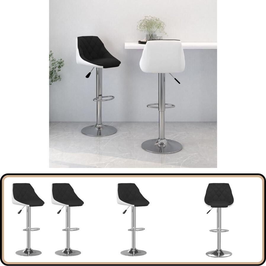 VidaXL Barkrukken Kunstleer Zwart en Wit 2 stuks Barstoelen Barkrukken Keukenstoel Eetkamerstoel Design Stoel