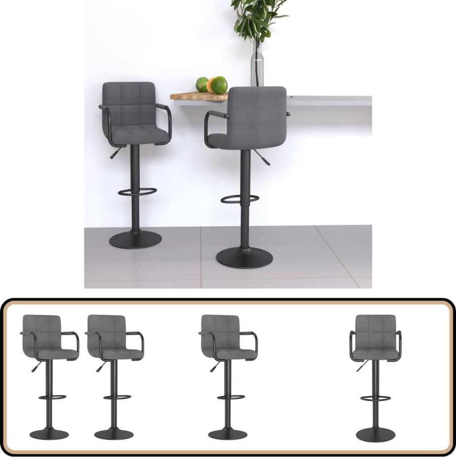 VidaXL Barkrukken Lichtgrijs 2 stuks Verstelbaar Barstooi Barkrukken Stoel Keukenstoel Eetkamerstoel Industriële Stijl Hoge Stoel Gasveren Draaibare Stoel Met Armleuningen