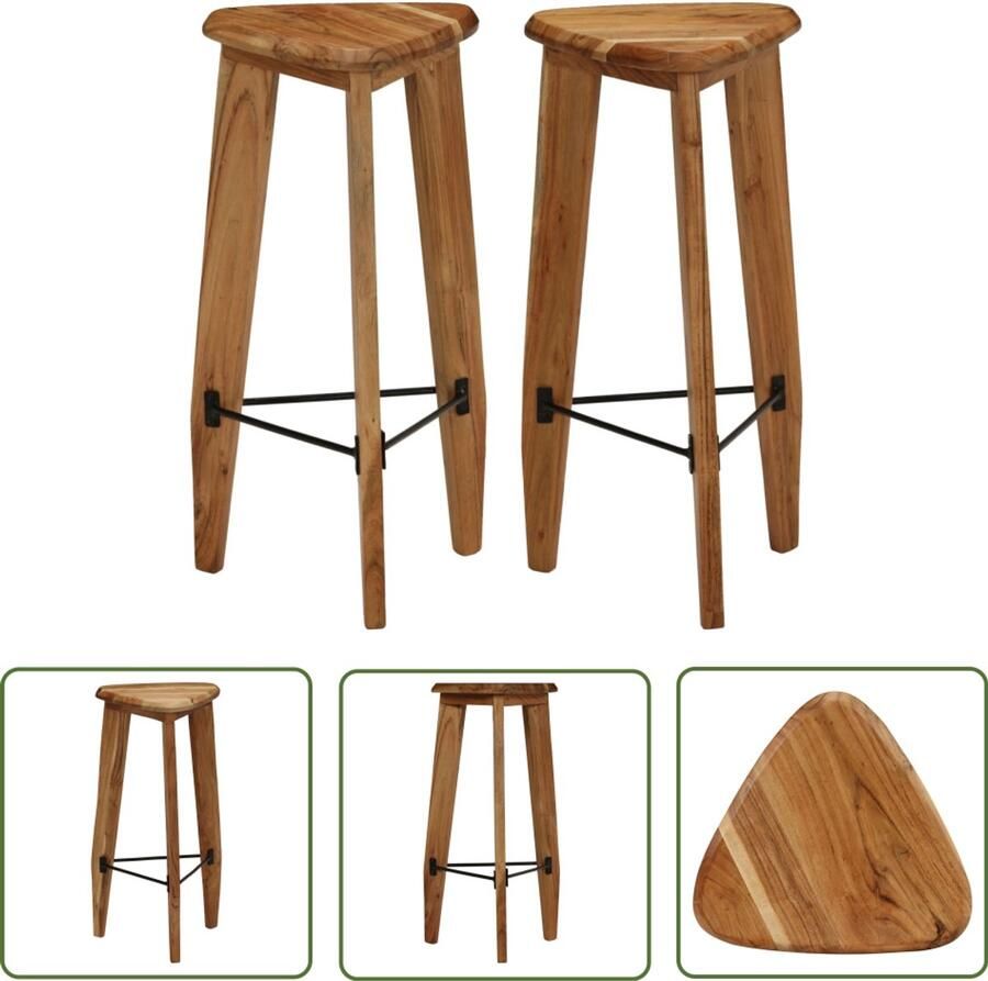 VidaXL Barkrukken Massief Acaciahout 2 stuks Barstühlen Acacia Houtsoort Bruine Stoel Vintage Stoel Industrieel Design Eetkamerstoel Barstool