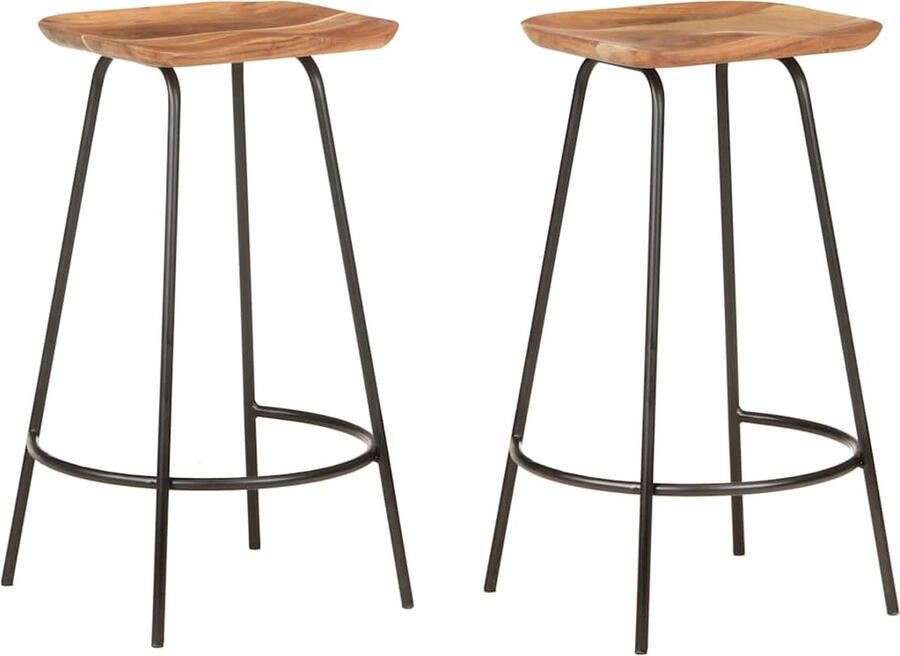 VidaXL Barkrukken Massief Acaciahout Set van 2 Barstoel Barkruk Acacia Hout Bruine Stoel Eetkamerstoel Set Van 2 Design Meubels Industriële Stijl Hoge Kwaliteit - Foto 2