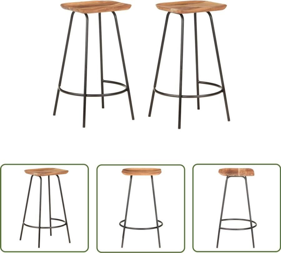 VidaXL Barkrukken Massief Acaciahout Set van 2 Barstoel Barkruk Acacia Hout Bruine Stoel Eetkamerstoel Set Van 2 Design Meubels Industriële Stijl Hoge Kwaliteit