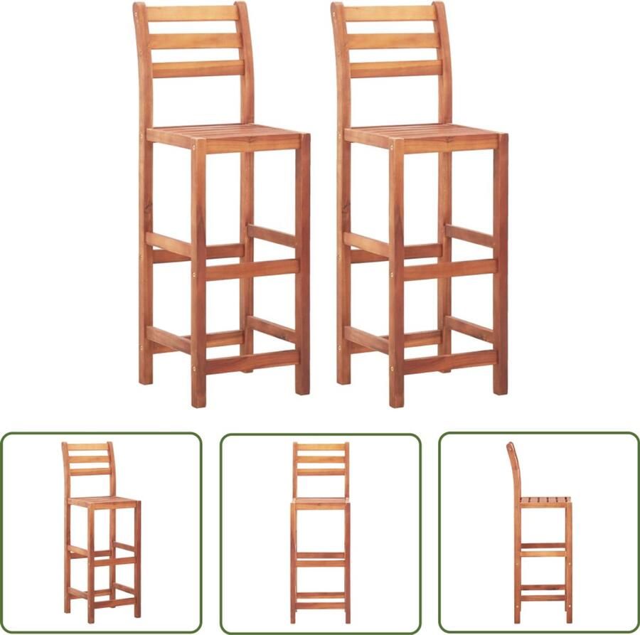 VidaXL Barkrukken Massief Acaciahout Set van 2 Barstooi Acaciahout Buitenterras Tuinset Eetkamerstoel Lounge Stoel Tuinmeubilair Outdoor Meubels Bruine Stoel